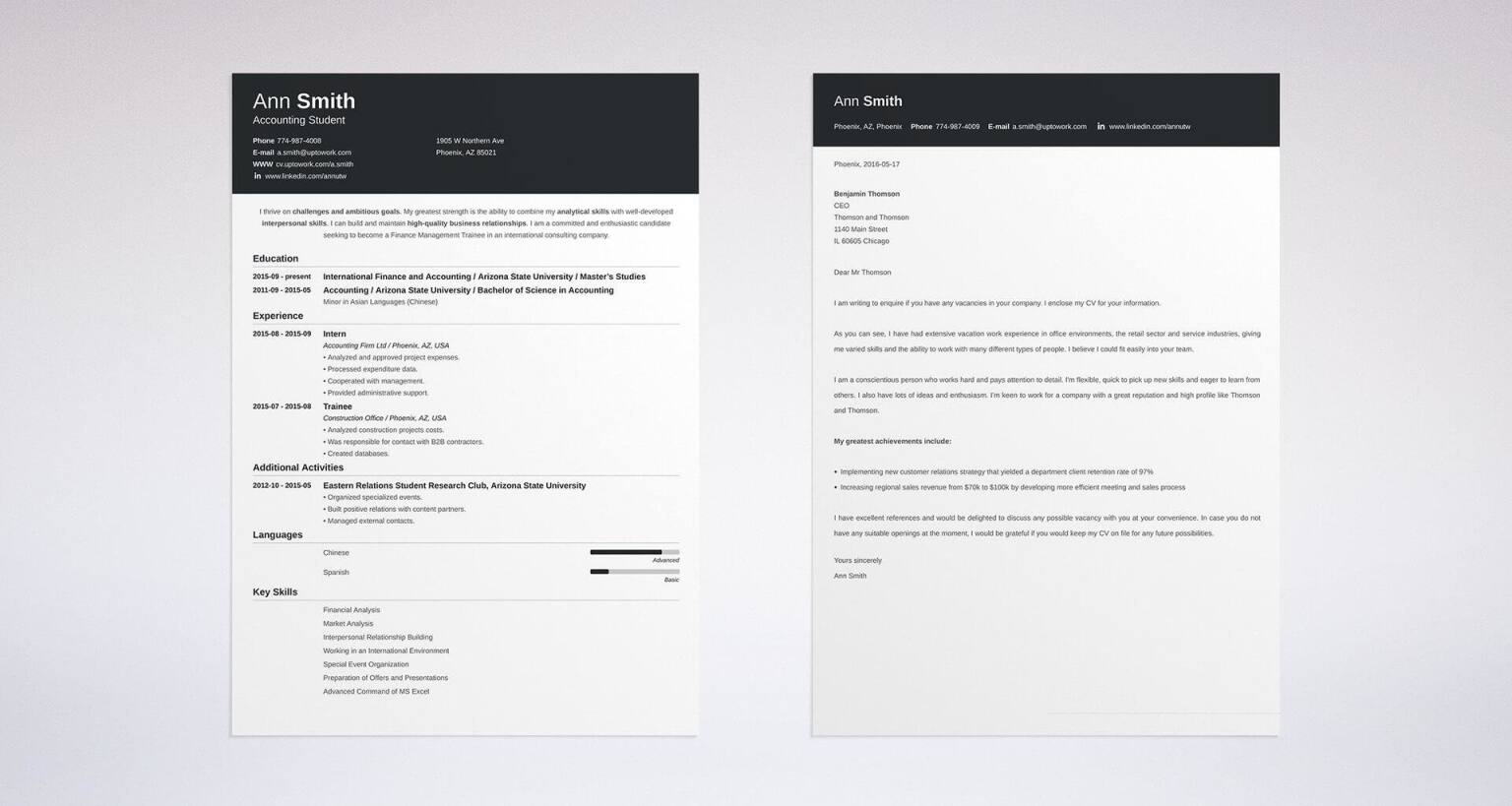 Matching cover letter and resume templates