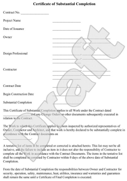 Certificate of completion construction