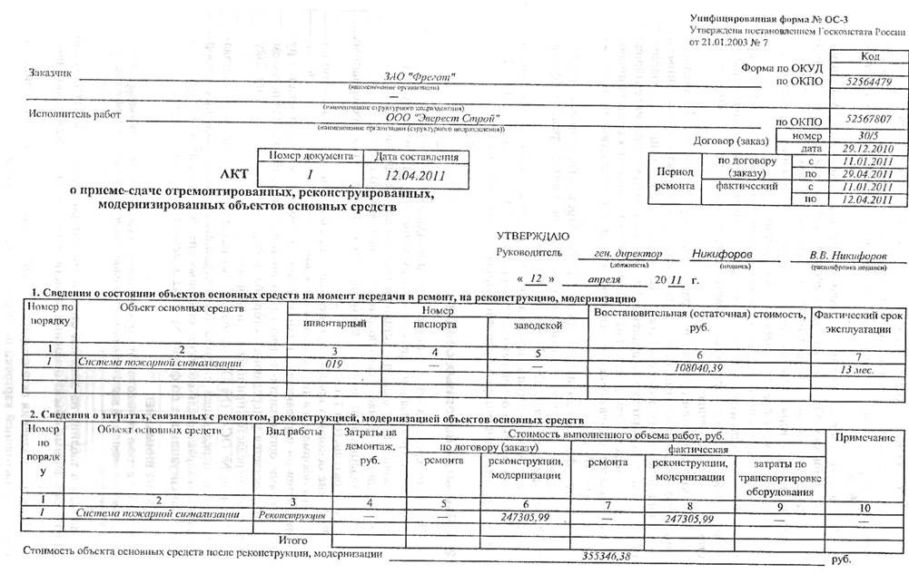 Ос форма ос 4 образец заполнения