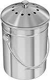 Utopia Kitchen Stainless Steel Compost Bin for Kitchen Countertop - 1.3 Gallon Compost Bucket for Kitchen with Lid - Includes 1 Spare Charcoal Filter