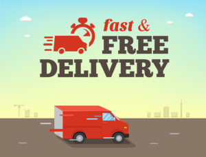 Illustration Of Fast Shipping Concept. Truck Van Of Delivery Ri