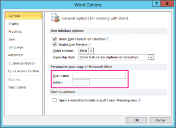 Word 2010 Personalize options