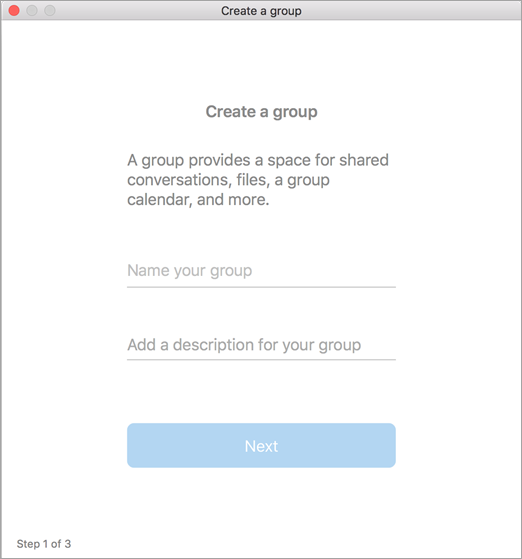 Showing create a group ui in Mac