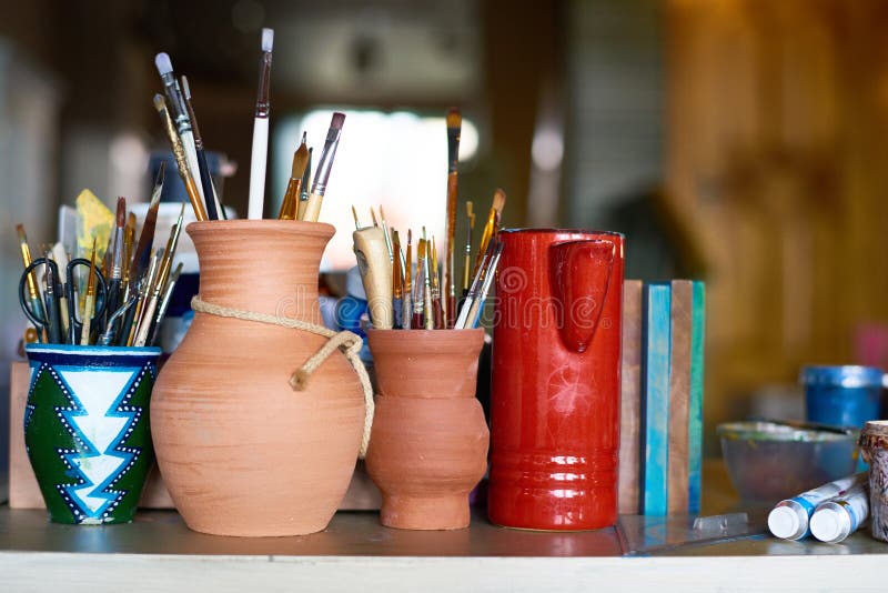 Art Supplies in Pottery Studio royalty free stock photos