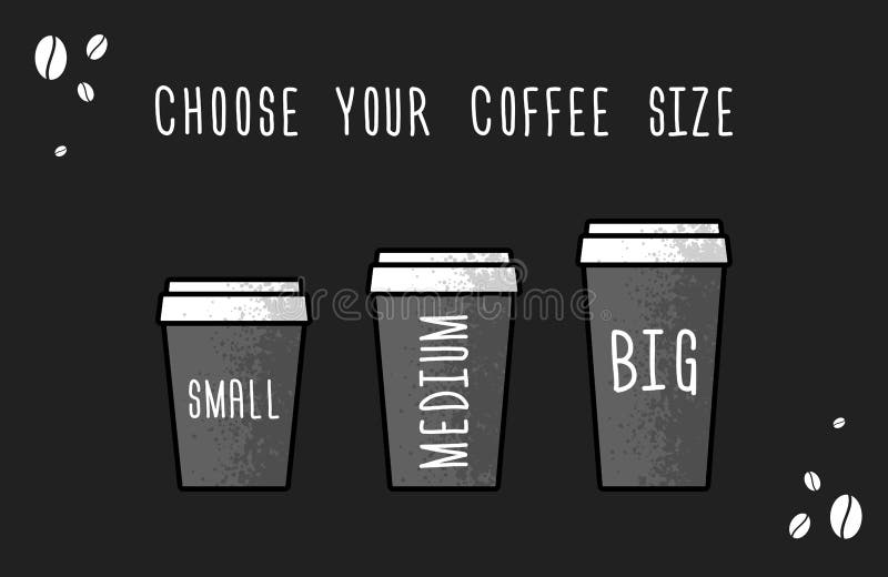 Choose your coffee size. Vector flat illustration. Coffee shop or store advertising banner layout stock illustration Choose your coffee size. Vector flat illustration. Coffee shop or store advertising banner layout stock illustration