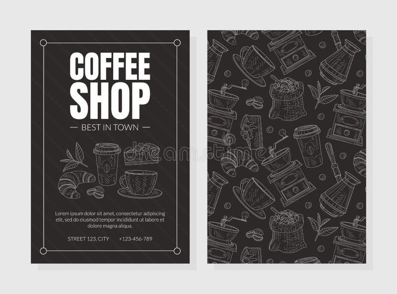 Coffee Shop Advertising Two-sided Leaflet with Hand Drawn Food Items Vector Design vector illustration Coffee Shop Advertising Two-sided Leaflet with Hand Drawn Food Items Vector Design vector illustration
