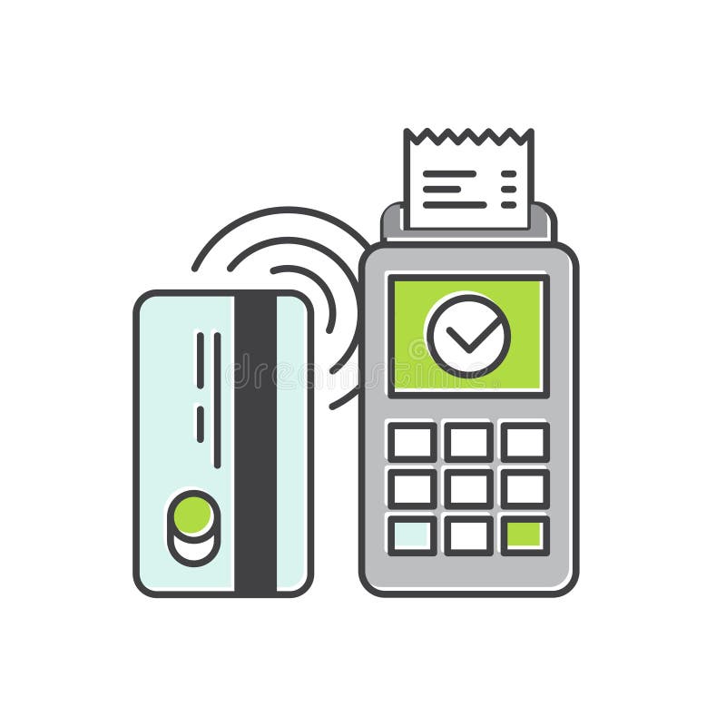 Contactless payment purchase vector icon in a flat style. Wireless bank payment by debit or credit card and POS terminal stock illustration