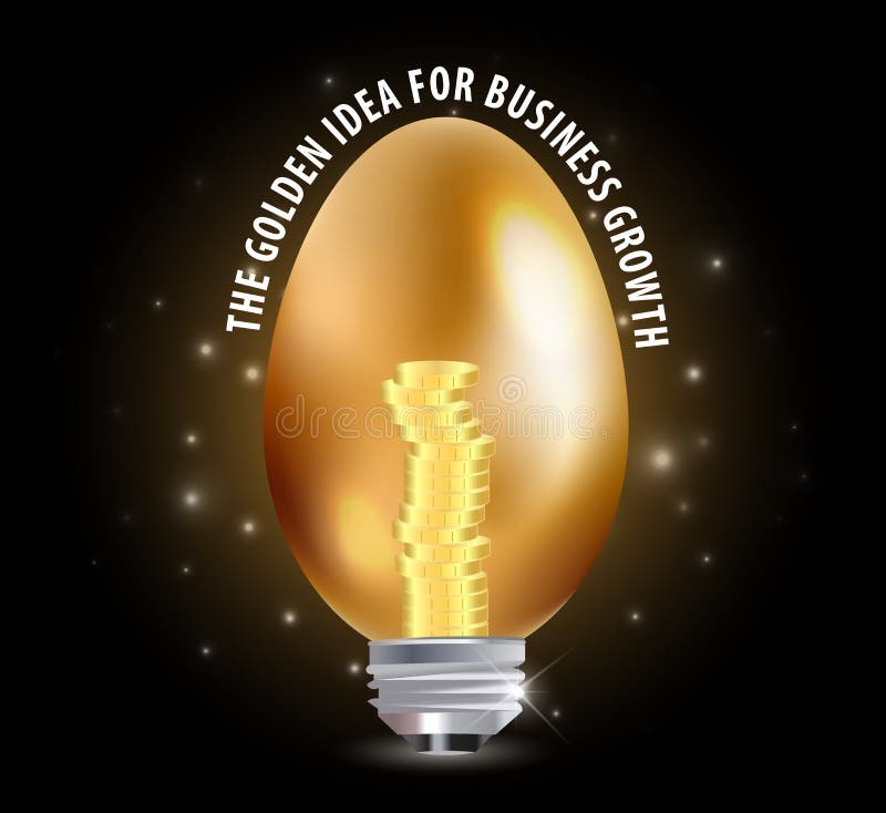 Egg with light bulb and coins, business golden Idea concept. Created egg with light bulb and coins, business golden Idea concept - vector eps10 stock illustration
