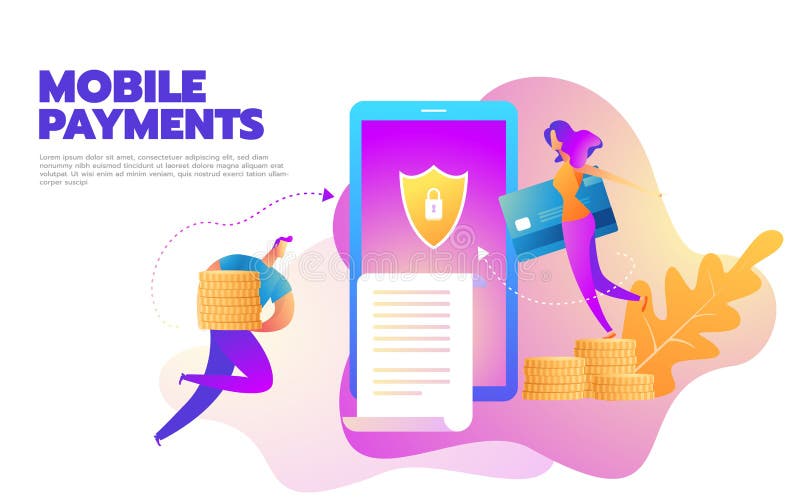 Flat design style vector illustration of modern smartphone with processing of mobile payments from credit card. Internet stock illustration
