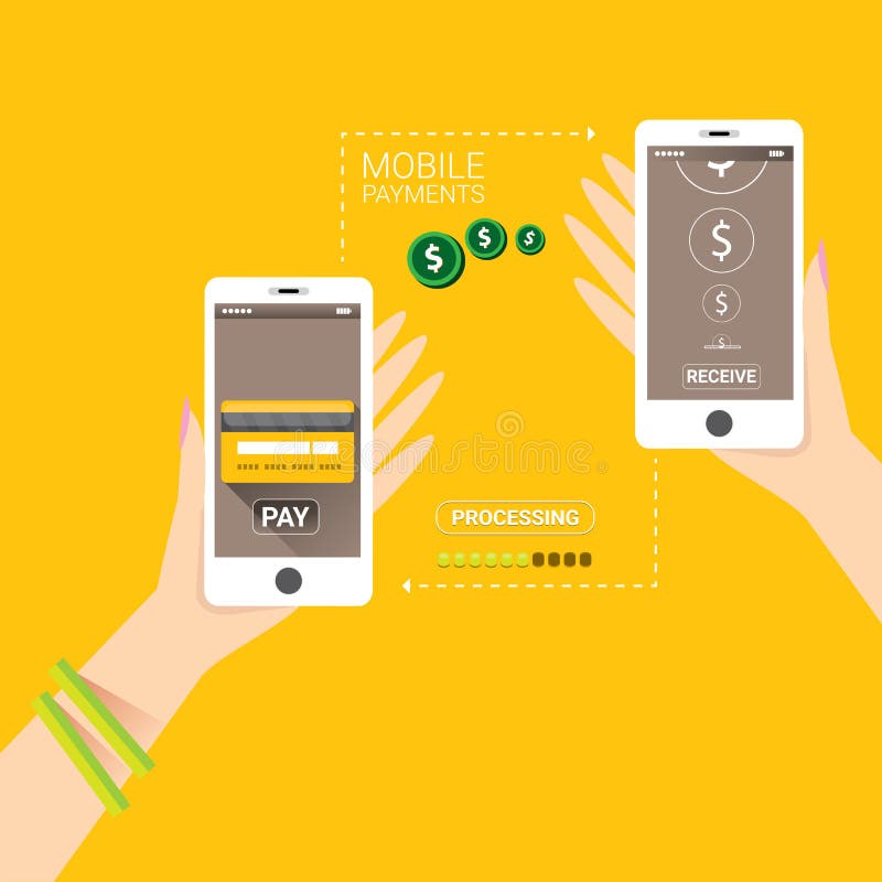 Flsmartphone processing of mobile payments vector illustration