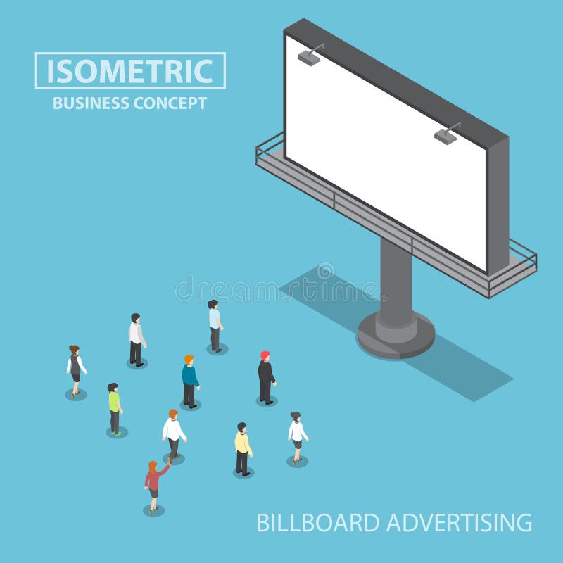 Isometric business people standing in front of large billboard royalty free illustration