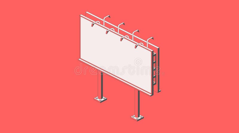 Isometric street billboard. Road signboard mockup. Vector flat illustration with one red color. Promotion advertising infographic vector illustration