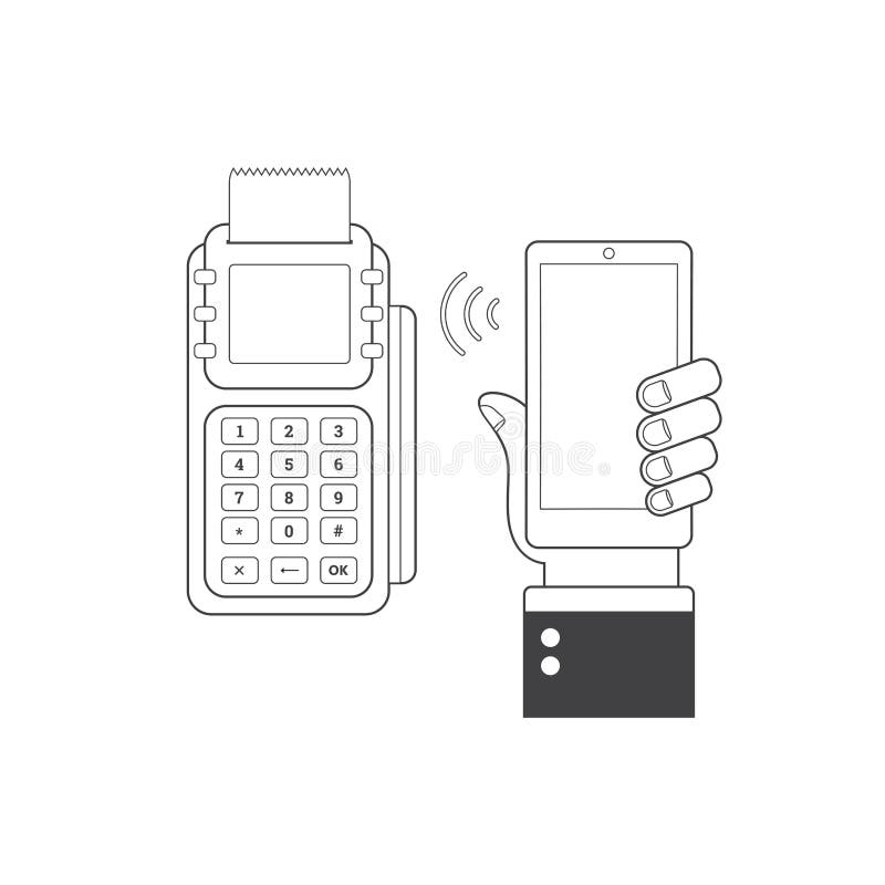 NFC technology concept. Smartphone and POS-terminal, processing of mobile payments stock illustration