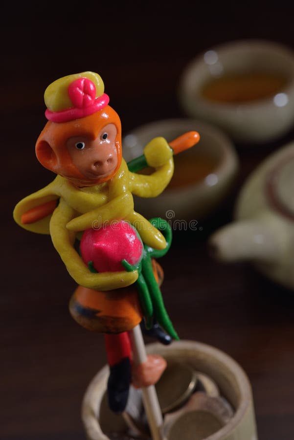 Puppet handcraft. Monkey toy handcraft bread clay royalty free stock image