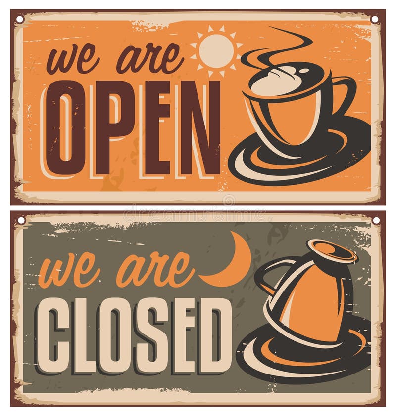 Retro door signs for coffee shop or cafe bar stock illustration Retro door signs for coffee shop or cafe bar stock illustration