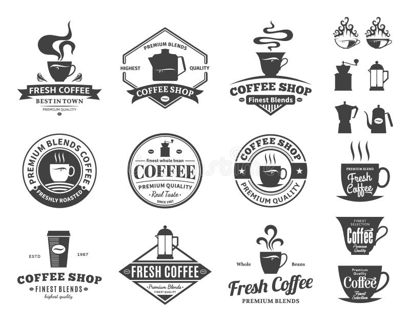 Set of vector coffee shop labels, icons and design elements stock illustration Set of vector coffee shop labels, icons and design elements stock illustration