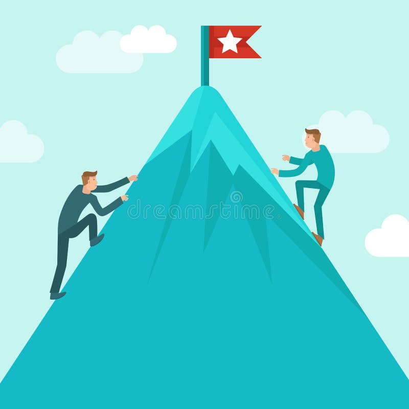Vector business competition concept in flat style. Business man climbing up the mountain to achieve success royalty free illustration
