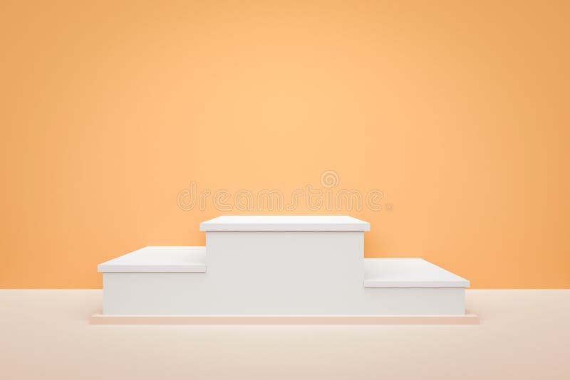 White winners podium or blank pedestal of studio on cream background. Trophy stand for competition concept. 3D rendering.  stock illustration