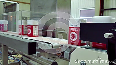 Crystal sugar on the line of packaging in bags stock footage