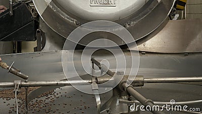 Man Checking Roasted Beans In Coffee Roasting Machine stock video