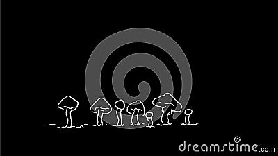 Mushroom or Toadstool Growing Drawing 2D Animation. 2d Animation motion graphics drawing of a mushroom, or toadstool, a fleshy, spore-bearing fruiting body of a stock illustration